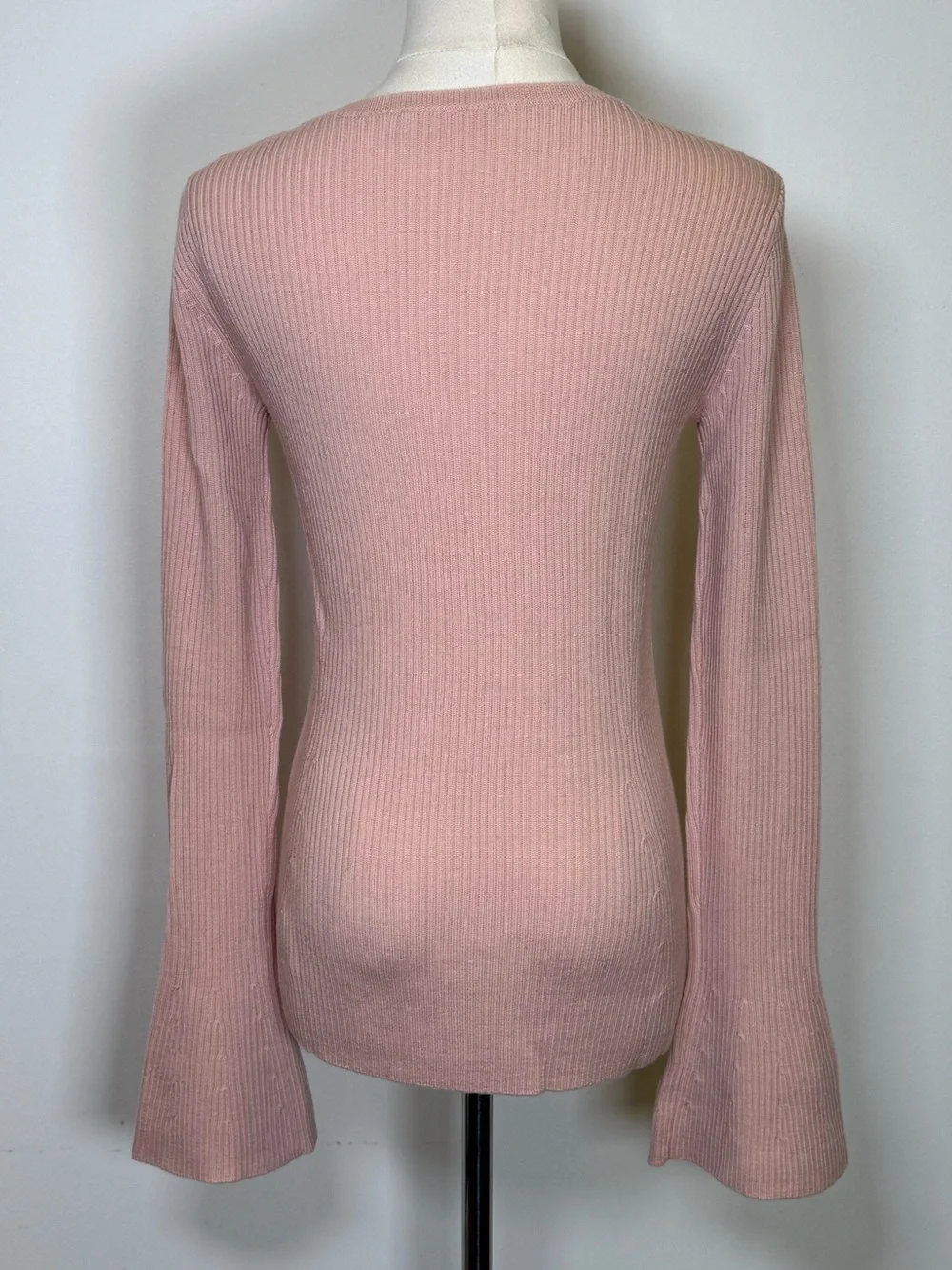Tory Burch Pink Ribbed Knit Wool Sweater Crewneck Bell Sleeves Women’s Small